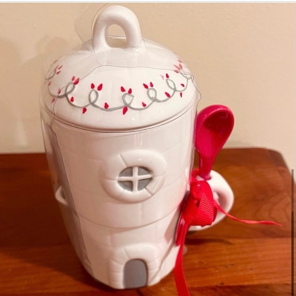 NWT-Beautiful Magenta Home Christmas House Creamer and Sugar Holder with Spoon. - Picture 3 of 6